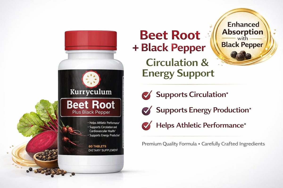 Kurryculum Beet Root + Black Pepper — Circulation & Energy Support (60 Tablets)