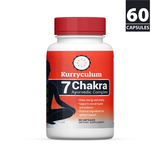 Kurryculum 7 Chakra Ayurvedic Complex balance and vitality supplement front label