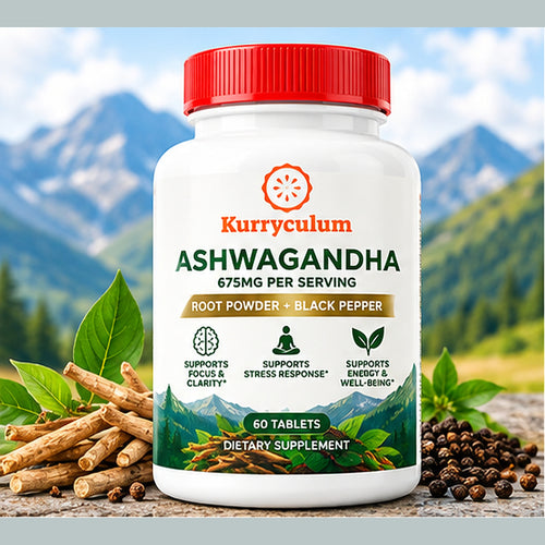 Kurryculum Ashwagandha plus Black Pepper stress and calm support supplement