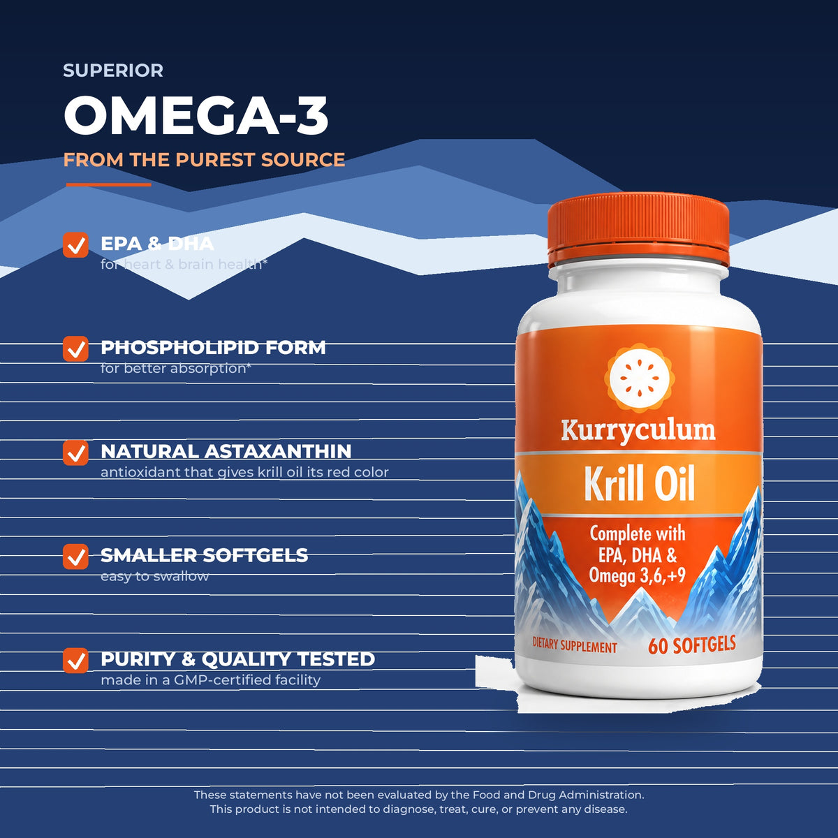 Kurryculum Krill Oil 500mg — Burpless Omega-3 with Astaxanthin (60 Softgels)