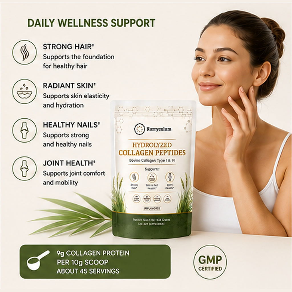Kurryculum Grass-Fed Collagen Peptides — Type I & III, Unflavored (16 oz, 45 Servings)