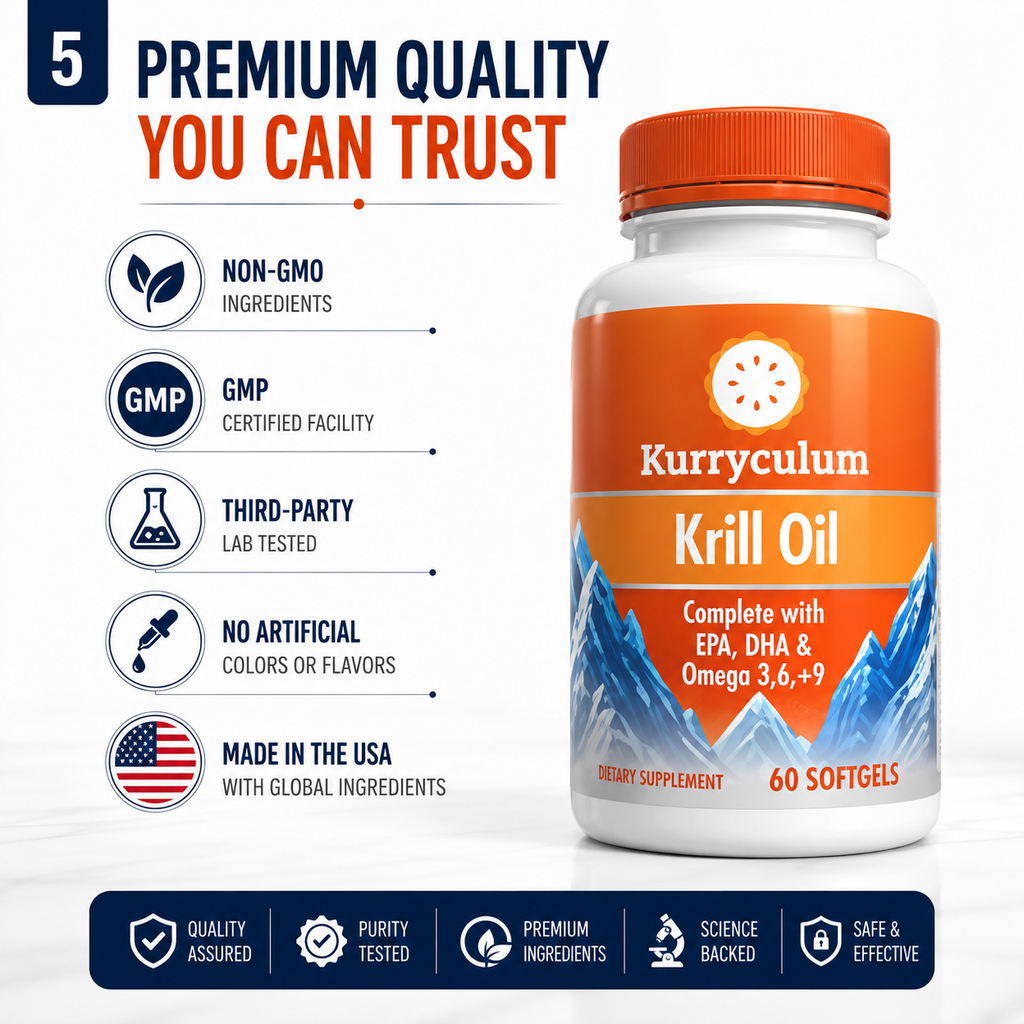 Kurryculum Krill Oil 500mg — Burpless Omega-3 with Astaxanthin (60 Softgels)
