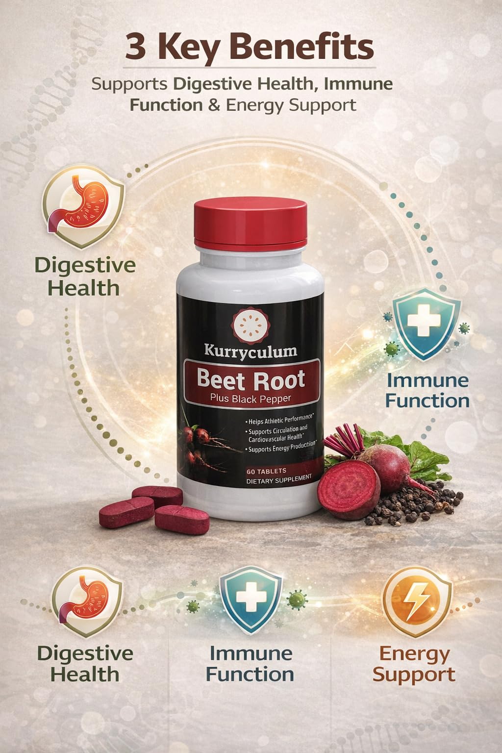 Kurryculum Beet Root + Black Pepper — Circulation & Energy Support (60 Tablets)