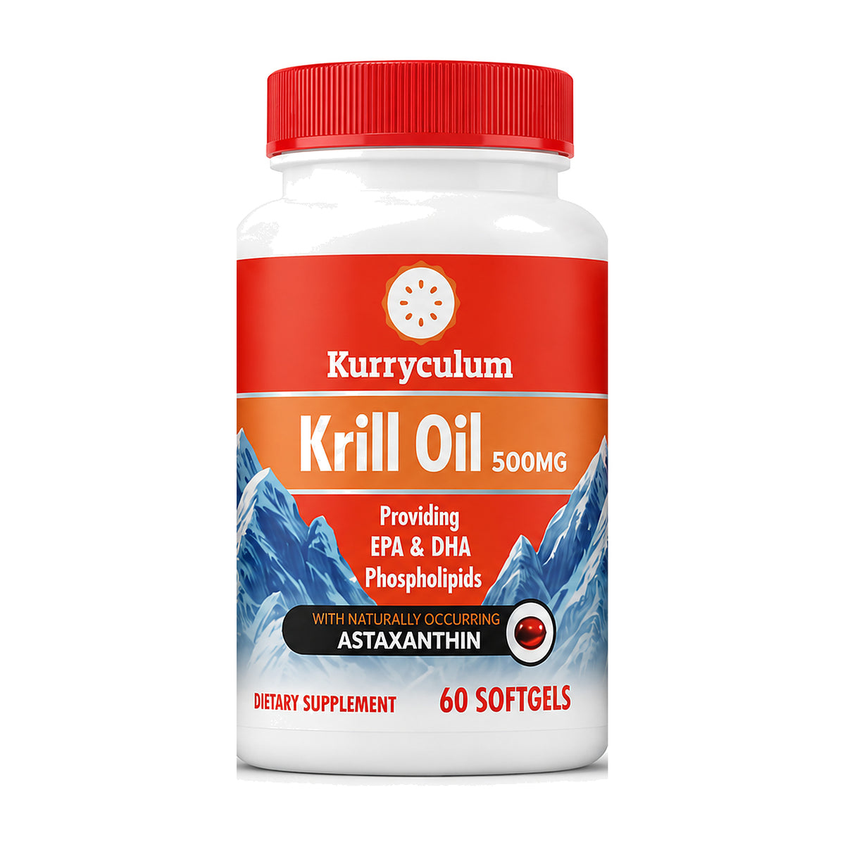 Kurryculum Krill Oil 500mg burpless omega-3 softgels front label