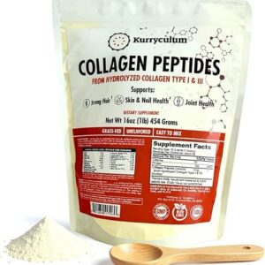 Collagen Peptides Powder - Naturally-Sourced Hydrolyzed Collagen Powder - Hair, Skin, Nail, and Joint Support - Type I & III Grass-Fed Collagen Supplements for Women and Men - 41 Servings - 16oz