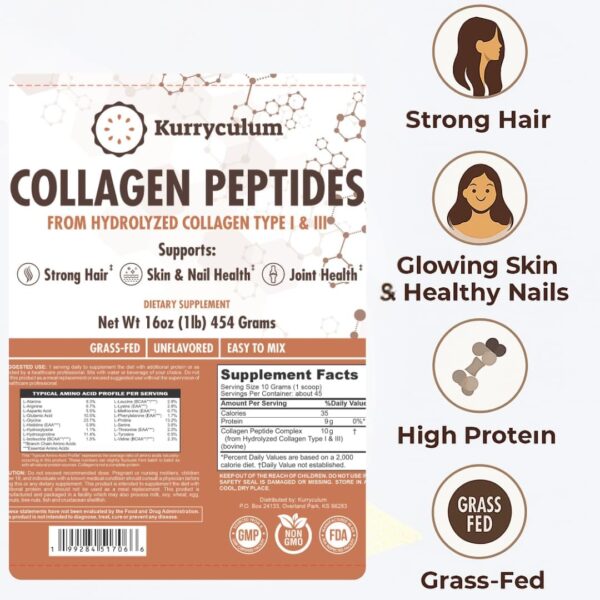 Collagen Peptides Powder - Naturally-Sourced Hydrolyzed Collagen Powder - Hair, Skin, Nail, and Joint Support - Type I & III Grass-Fed Collagen Supplements for Women and Men - 41 Servings - 16oz - Image 4