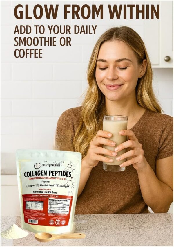 Collagen Peptides Powder - Naturally-Sourced Hydrolyzed Collagen Powder - Hair, Skin, Nail, and Joint Support - Type I & III Grass-Fed Collagen Supplements for Women and Men - 41 Servings - 16oz - Image 3